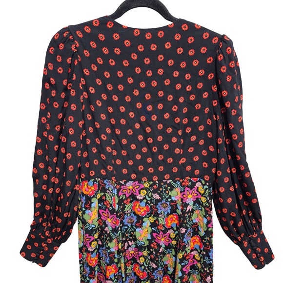 BODEN Blouson Sleeve Maxi Dress Black Red Floral Print V-Neck Retro Boho US 8 - Picture 9 of 11
